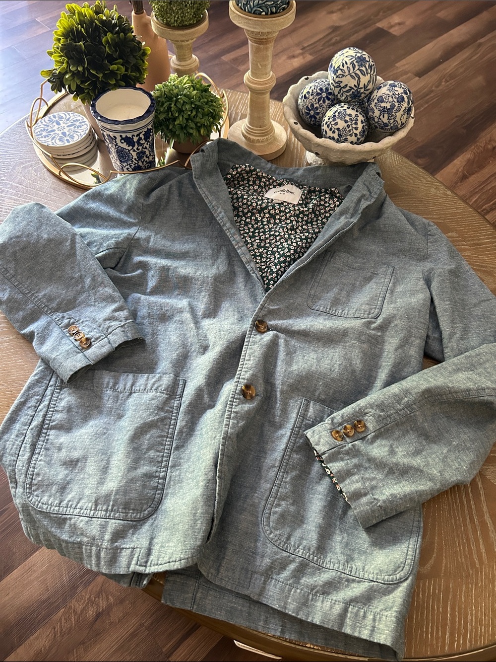 Menβs Large Chambray Blue Lightweight Linen Blazer Sports Jacket